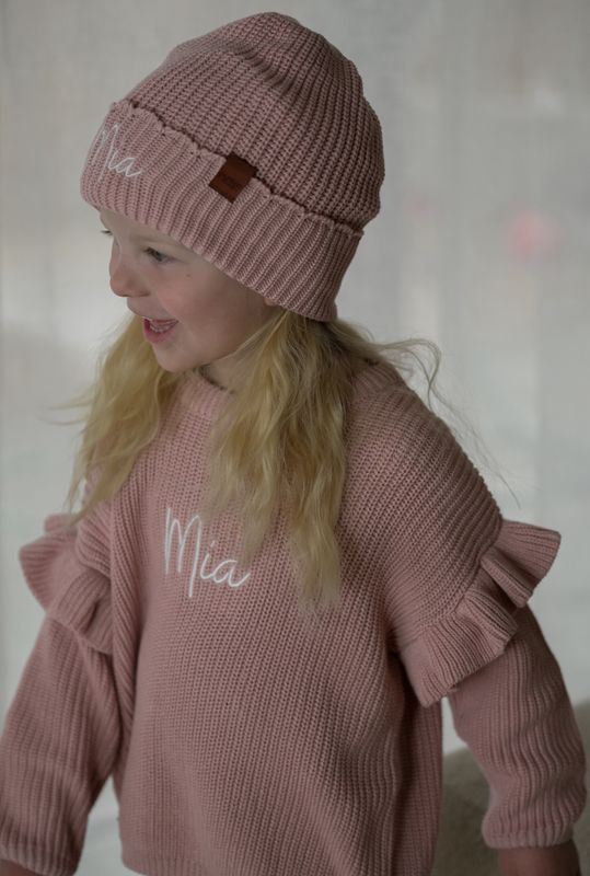 Knit frill lue - dusty rose