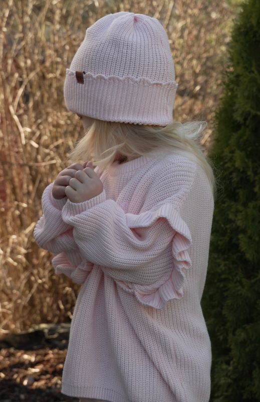 Knit frill lue - pastel pink