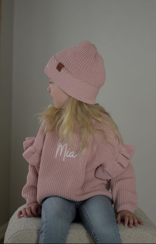 Knit frill genser - dusty rose