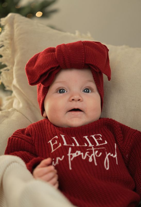 Knit pannebånd med sløyfe - cranberry