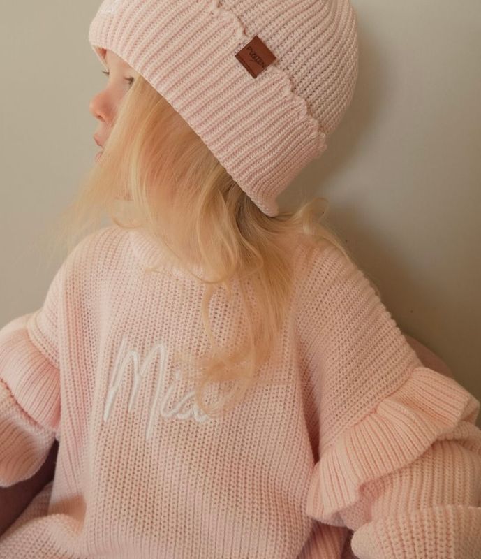 Knit frill lue med dusk - pastel pink