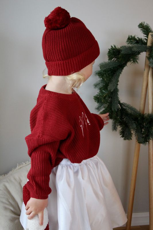 Knit lue med dusk - cranberry