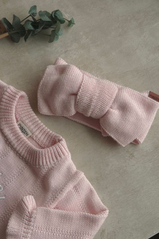 Knit pannebånd med sløyfe - pastel pink