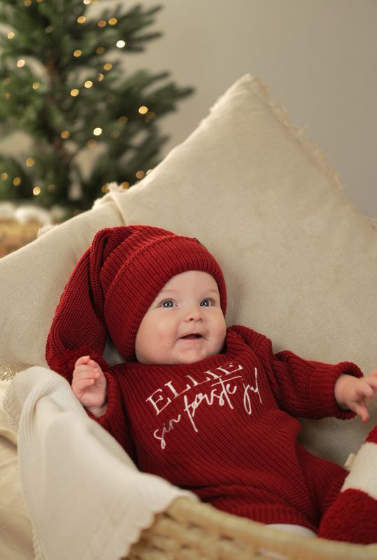 Knit lang nisselue - cranberry