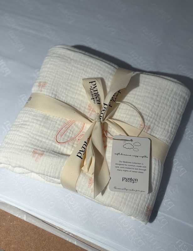 Bedtime musselin sengetøy - pink bow