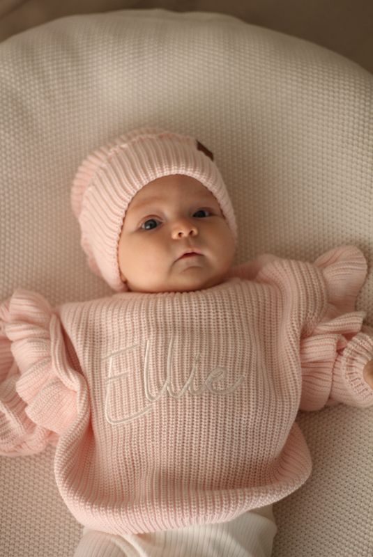 Knit frill lue - pastel pink